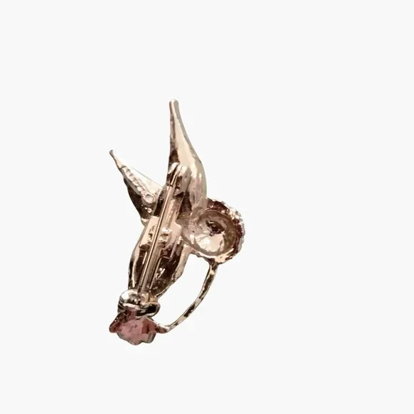 Vintage Hummingbird Brooch Red Enamel Wings Textured Metal Design - Picture 4 of 4